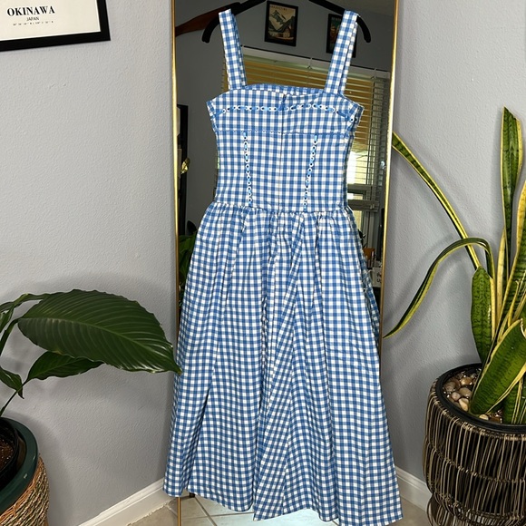 HOUSE OF CB 'Vivien' Regatta Blue Gingham Midi Sundress NWOT - Picture 9 of 10